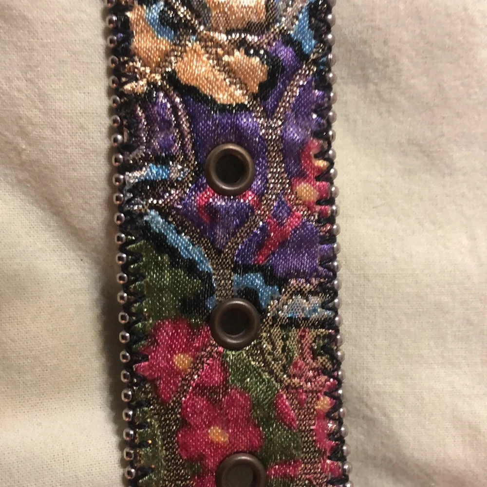 Tapestry belt, multicolored, gold belt, buckle size medium large
